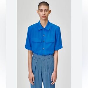 Equipment Silk Cuban Sky Diver Blue Short Sleeve Button Down Shirt sz XS